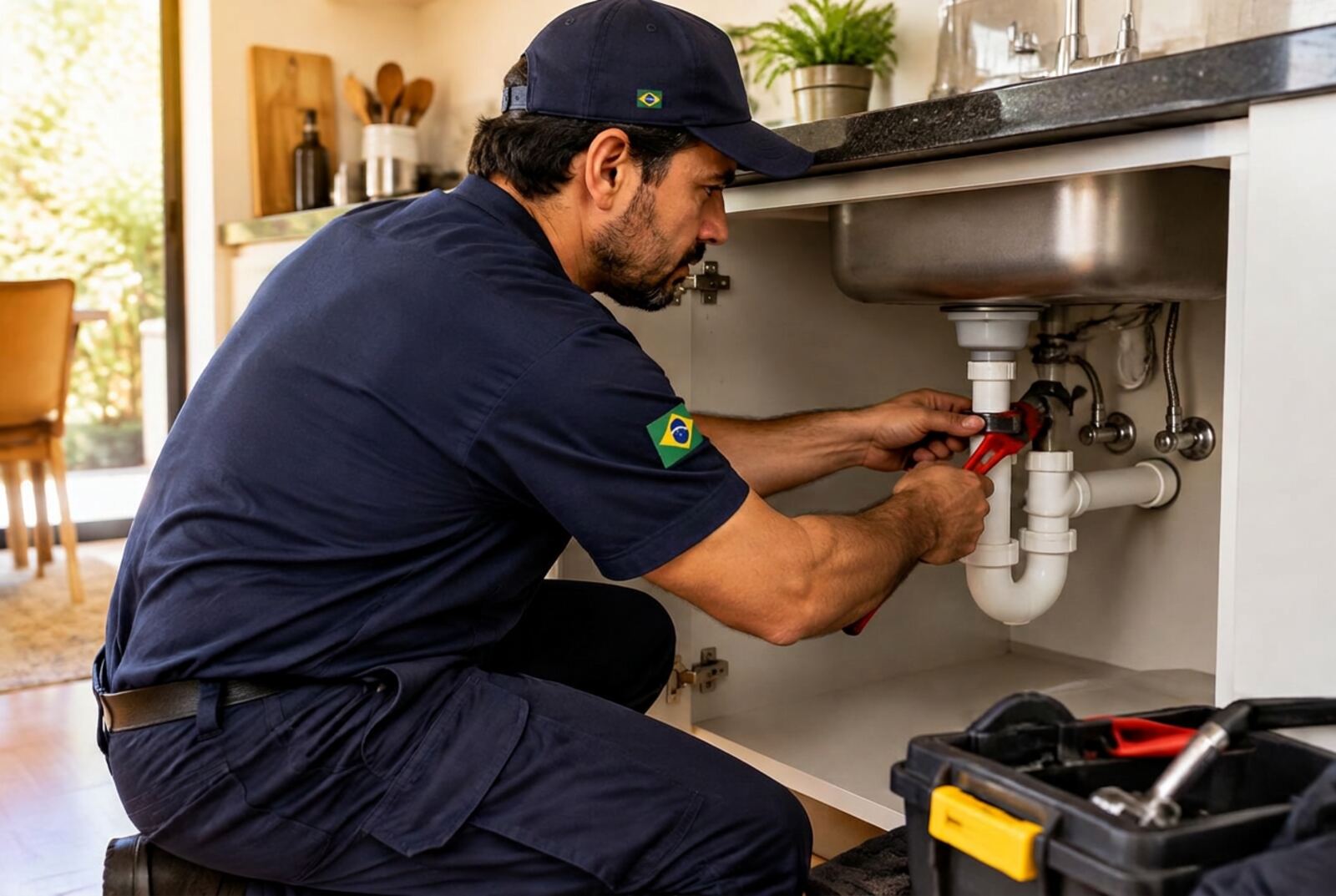 Encanador da MT Reparos consertando pia